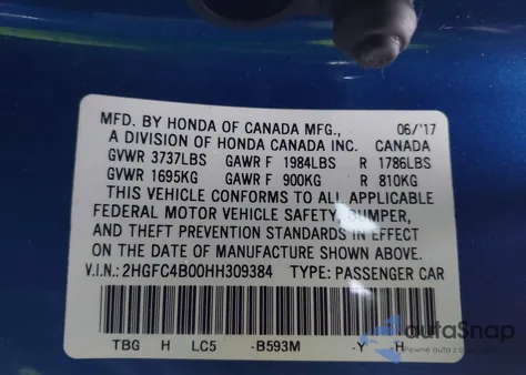 2017 Honda Civic Lx-P from USA, damaged, VIN 2HGFC4B00HH309384